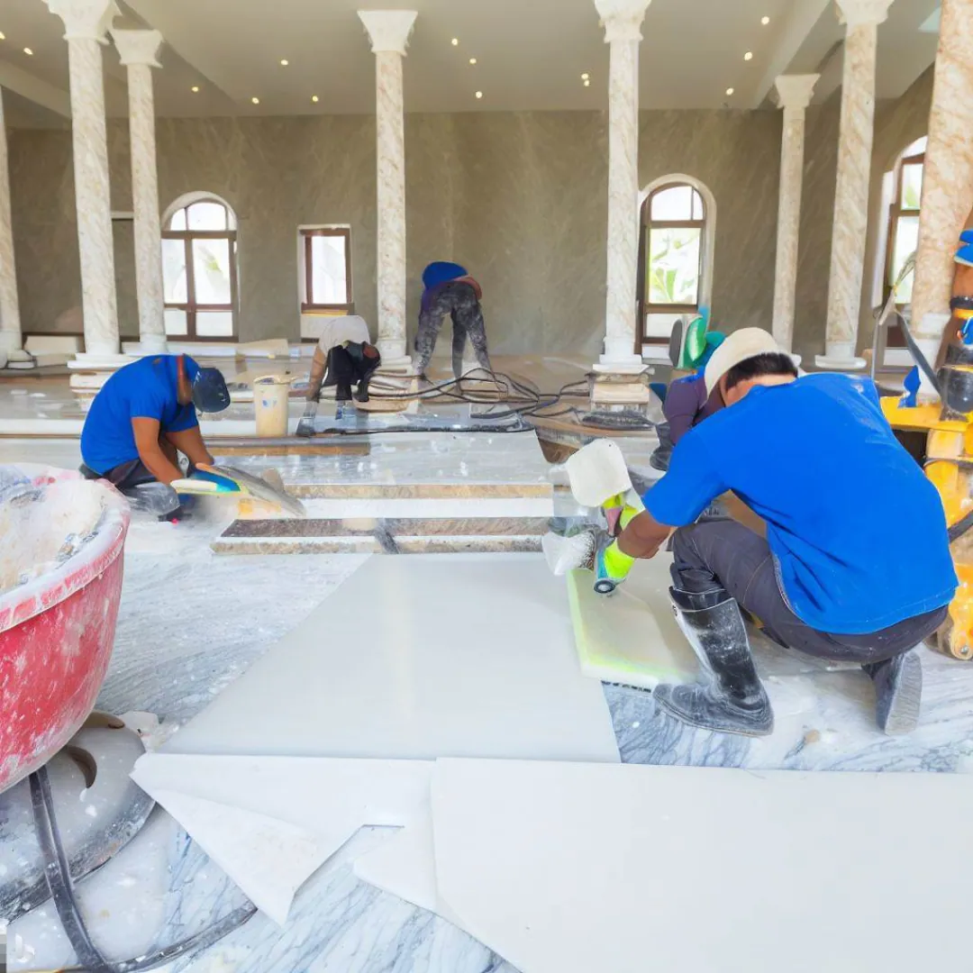 crystallization, marble, floor, workers, villa, United Arab Emirates